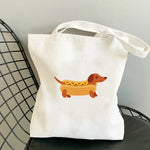 sac main toile chien imprimé moderne blanc poches détachables doux