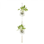 Support plante suspendue macramé blanc artisanal pot transparent