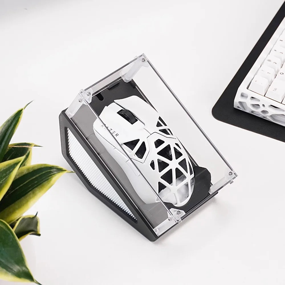 support souris transparent moderne clips ventilation jeu acrylique minimaliste đen trắng