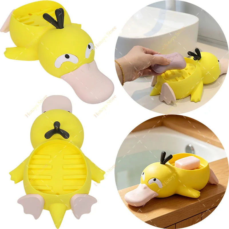 porte savon psyduck jaune rose plumes pattes adhésif kawaii animal mignon fantaisie