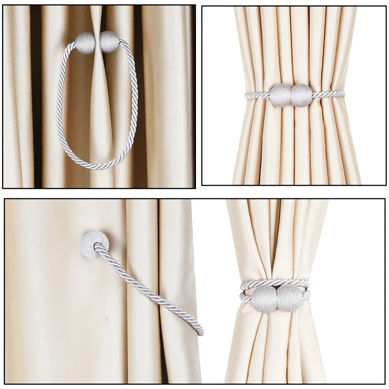 anneaux rideau corde torsadée boules texturées gris beige doré moderne élégant adhésif decor polyeste