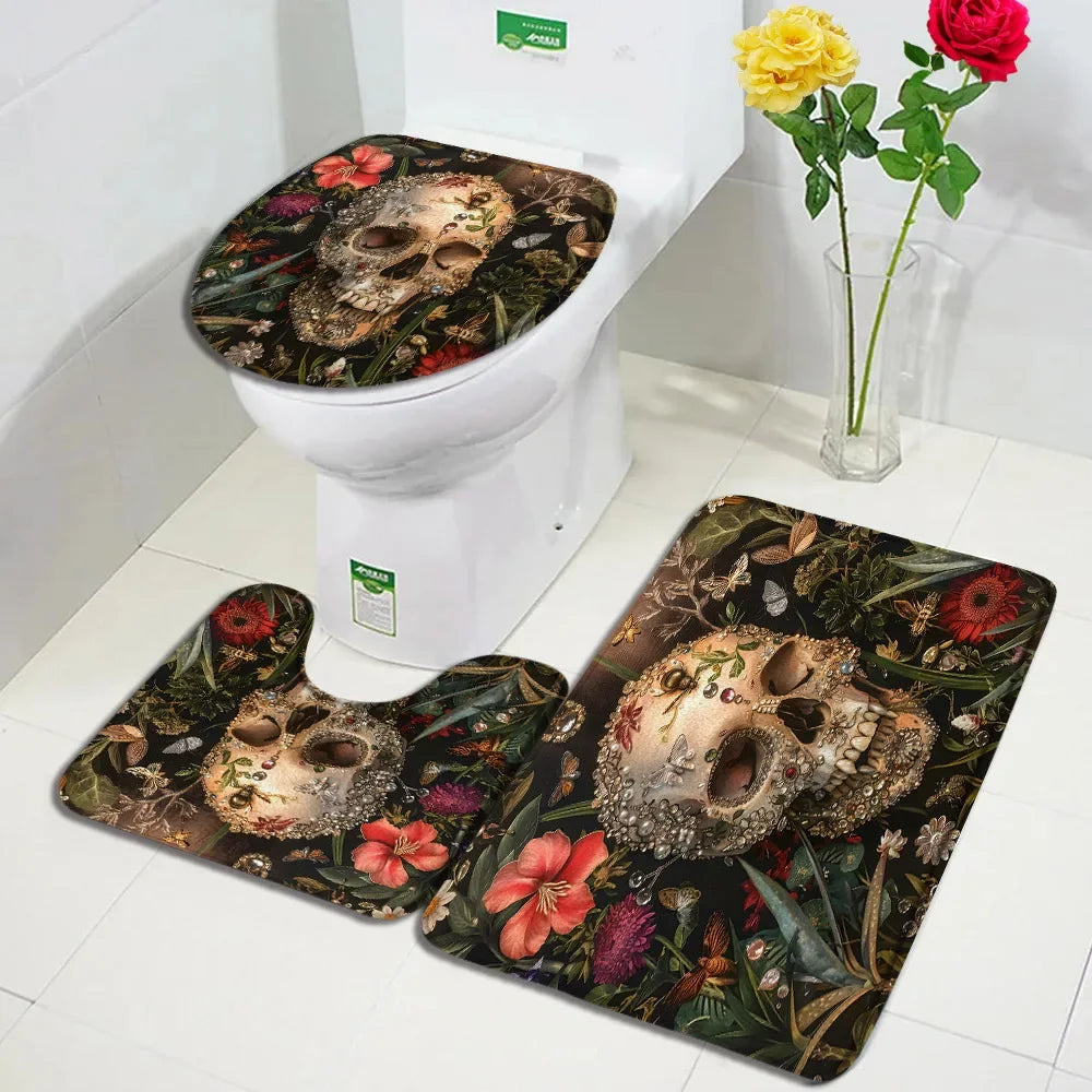 tapis toilette gothique crânes roses squelette fleurs salle bain moderne respectueux environnement halloween festive