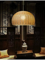 Suspension lumineuse rotin naturel moderne salon chambre rustique led pendentif chaîne métallique