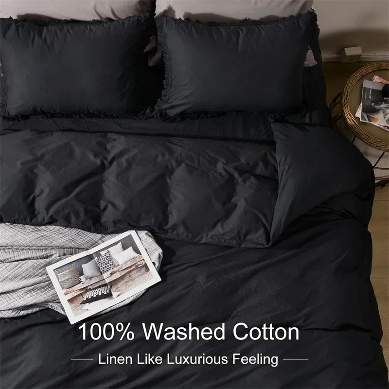 Housse de couette coton lavé blanc lit double