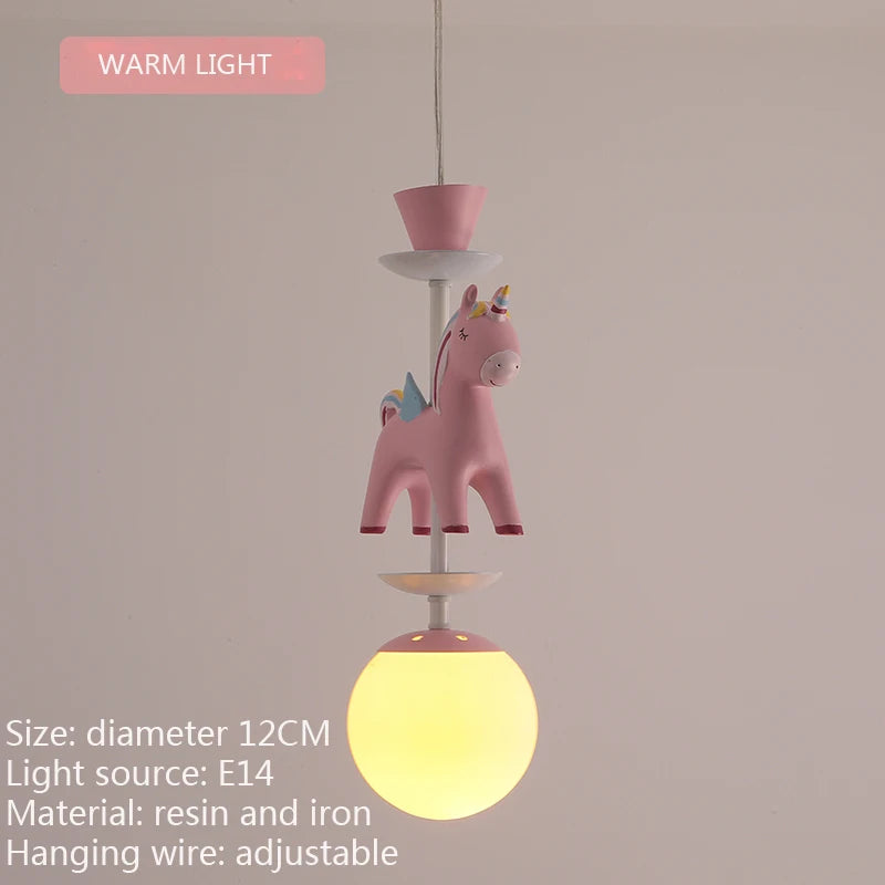 suspension lumineuse verre résine chevaux arc ciel moderne bleu rose enfant blanc contemporain