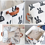 panier rangement pliant lin blanc noir rayures lettres poignées cuir moderne