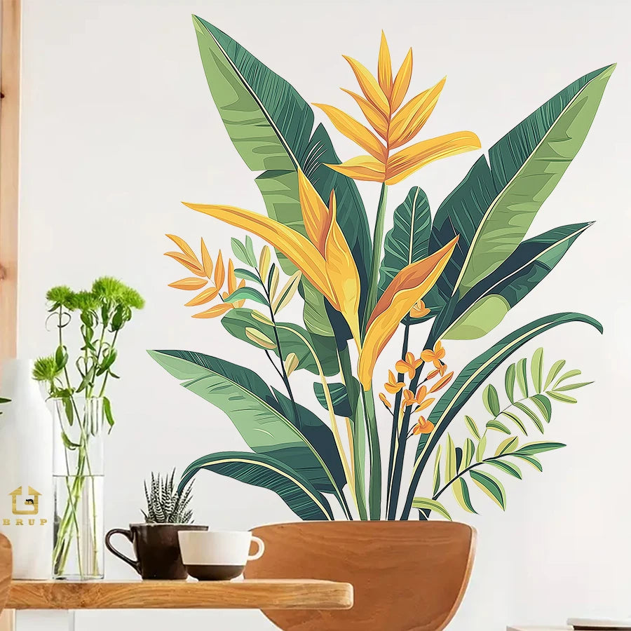 sticker mural fleur tropical graphique moderne chambre salon étudiants enfants décoration mur opaque autocollant