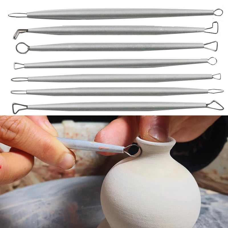 outils sculpture argile céramique poterie modelage artisanal triangles crochets lisses argentés
