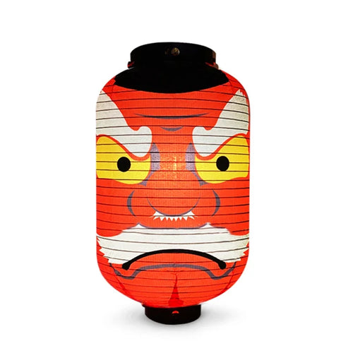 lanterne japonaise traditionnelle suspendue tissu motif visage décoration fête restaurant izakaya asiatique rouge