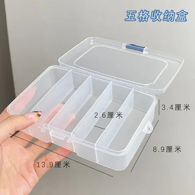 boîtes rangement transparentes compartimentées poignée organisation pinceaux maquillage coton tige clips cheveux modernes pratiques