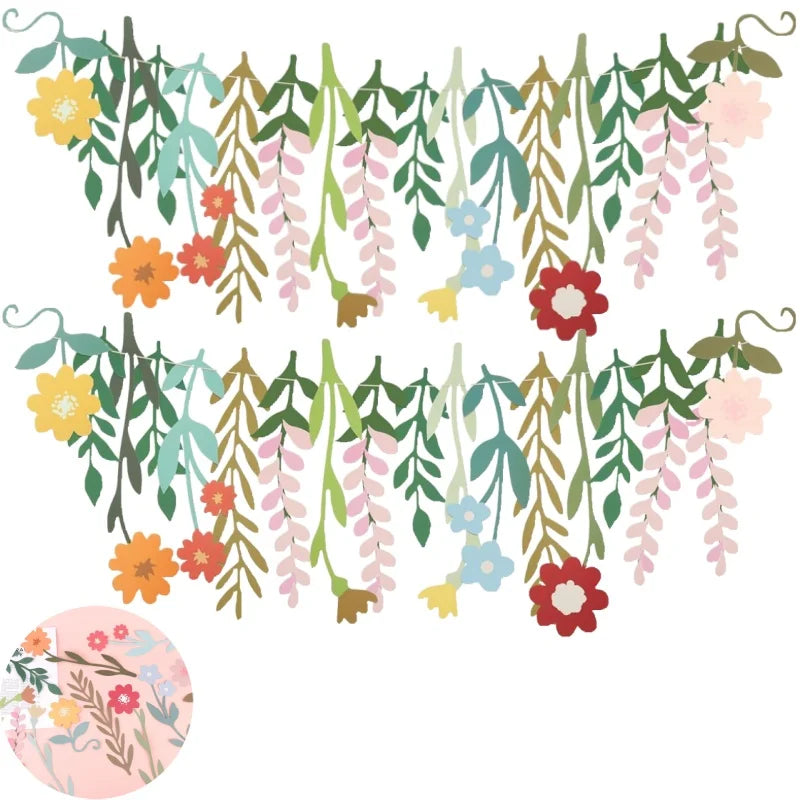 guirlande décorative florale couleurs vives camomille marguerite feuilles stylisées anniversaire enfant classe festive joyeuse