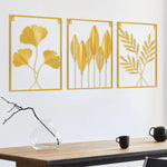 décoration murale métal feuilles stylisées bleu doré jaune art moderne salon maison intérieur