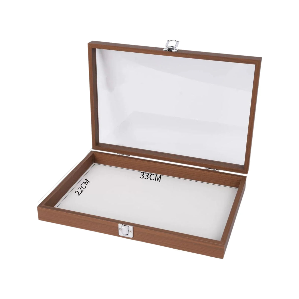 boîte rangement bijoux 33cm 22cm 24 compartiments bois marron clair velours blanc cadenas classique