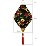 lanterne japonaise traditionnelle rouge fleurs décorative artisanale pompon bois suspendue