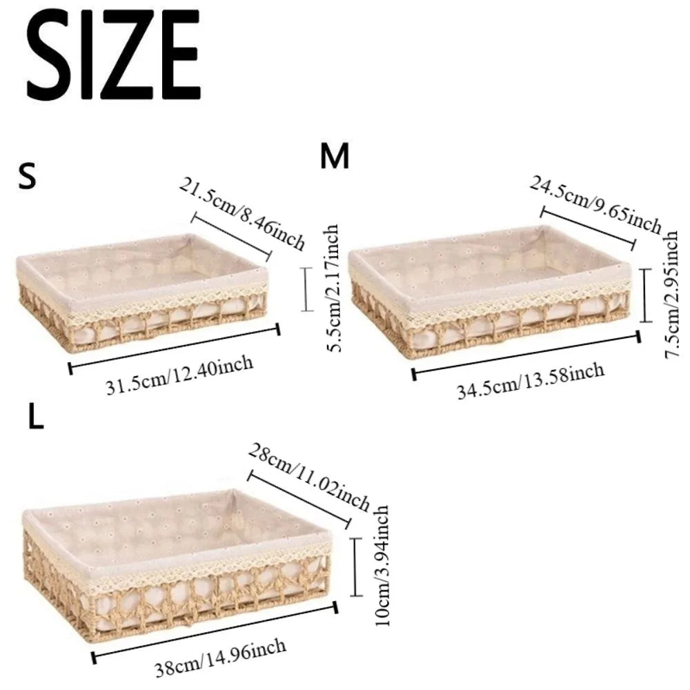 paniers rangement rustique tissu motif géométrique beige gris marron opacité crocheté multifonctionnels