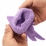 gants bain exfoliants doux microfibre violet rose jaune bleu vert
