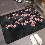 tapis sol antidérapant polyester moderne fleurs cerisier marbre noir rose salon chambre