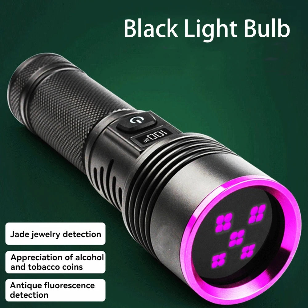 lampe torchon uv led rechargeable anti choc autodéfense affichage lcd texture anti glisse noire
