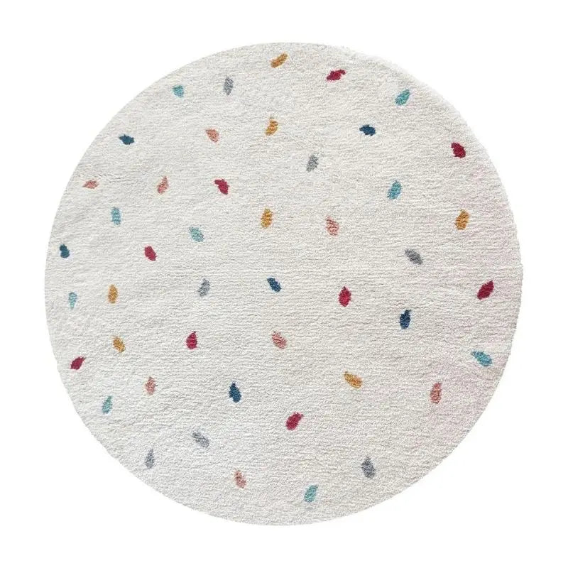 tapis rond moderne pois colorés multicolore blanc enfants salon chambreiaux
