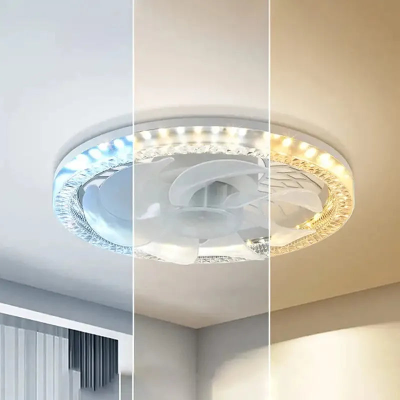ventilateur led moderne télécommande blanc noir transparent cristal airflow lumiere vitesses