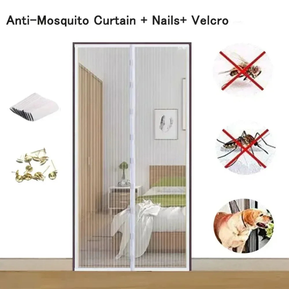 rideau porte magnétique noir blanc maille fine transparent moderne velcro clous