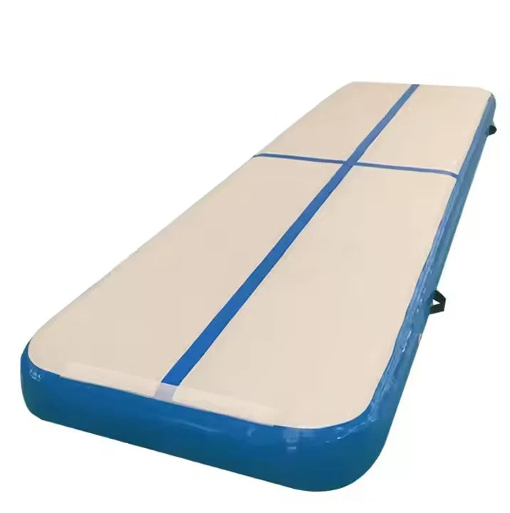 tapis gymnastique gonflable rayures horizontales bleu blanc rose vert durable moderne sportif pompe air