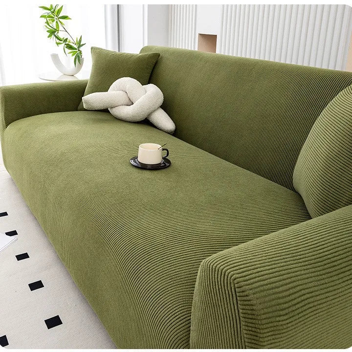 housse canapé polyestère vert olive rayures horizontales moderne adhésif lavable machine places