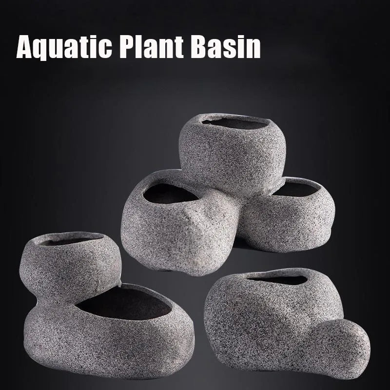 Cache pot XXL céramique noir pour aquarium