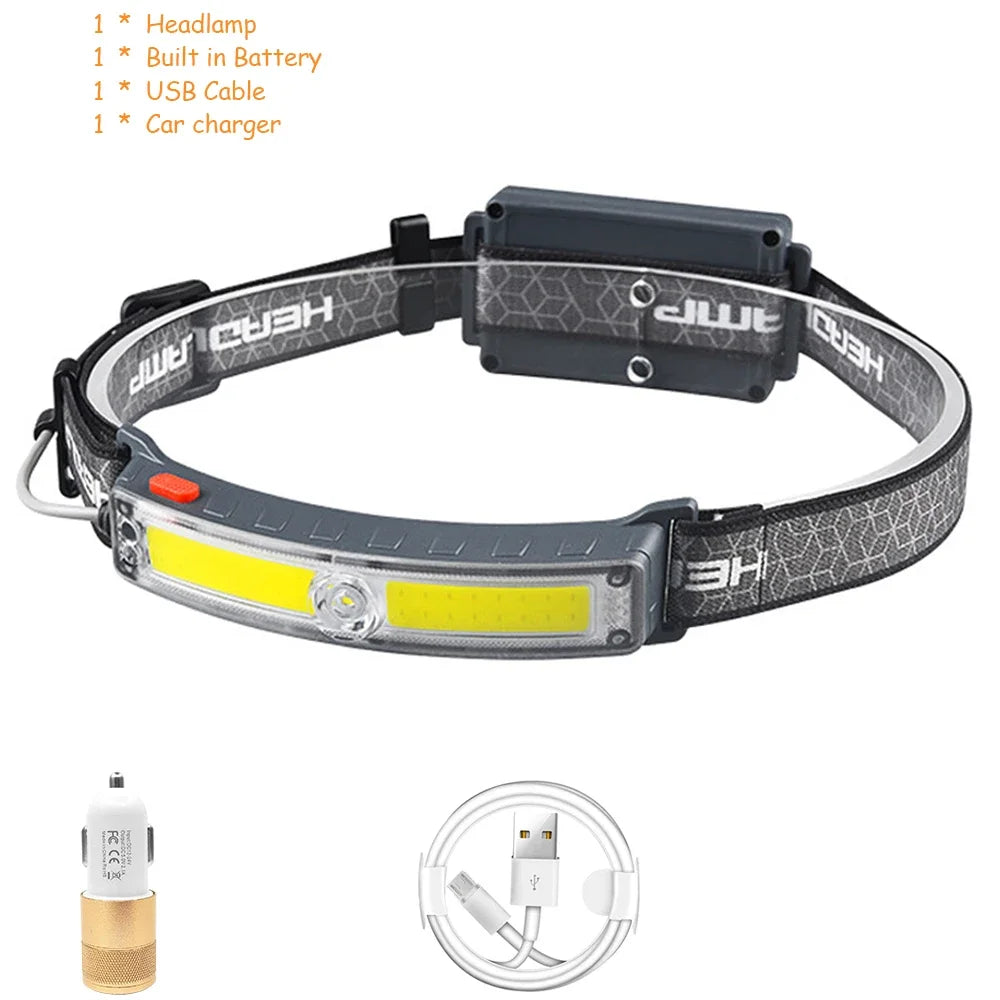 lampe frontale rechargeable led 5w gris noir ceinture ajustable mode pêche étanche 60deg modernisée