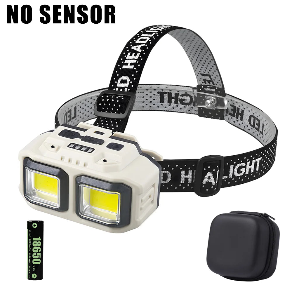 lampe frontale led rechargeable camping pêche élastique affichage puissance deux leds Jaune certifications CCC