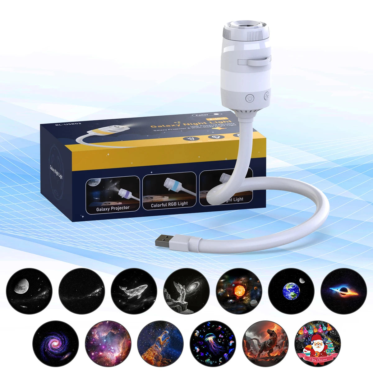 projecteur blanc bleu clair led usb motifs transparent moderne adhésif veilleuse ambiance decoration murale