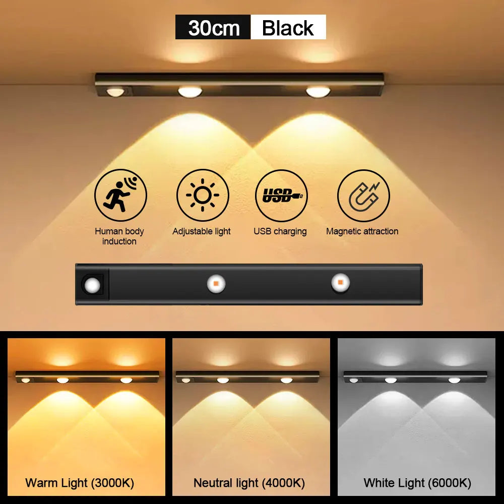 éclairage led sous cuisine veilleuse rechargeable blanc chaud moderne clips câbles mouvement sensoriel 20cm