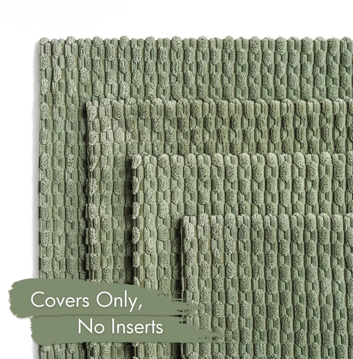 housse coussin carrée velours côtelé vert olive texture tissée garnissage blanc