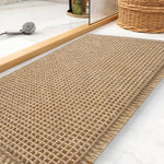 tapis bain absorbant texture tissée franges bord antidérapant moderne beige clair salle bain rapide