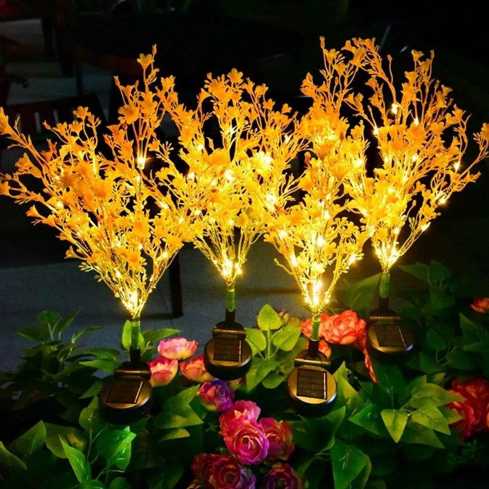 lampe solaire extérieure fleur artificielle jaune vert métal décorative jardin nuit led rechargeableextérieur