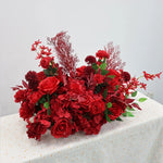 décoration maison arrangement floral artificiel rouge roses hydrangéas anthuriums anniversaire mariage