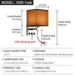 lampe murale moderne led usb interrupteur tissu blanc beige noir