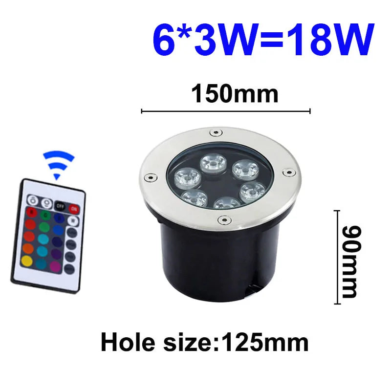 Spot LED argenté moderne télécommande éclairage extérieur IP67 12W 18W 9W
