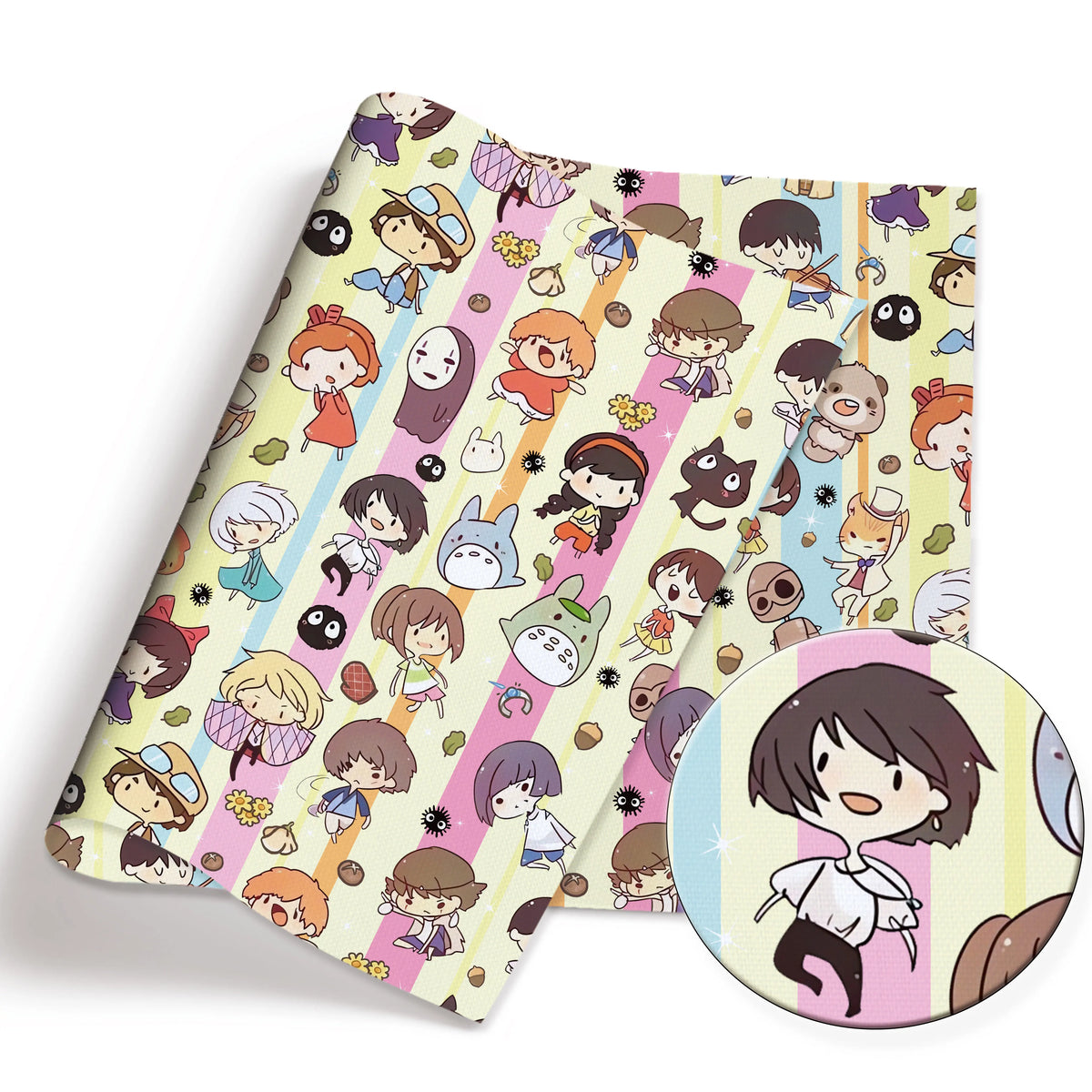 serviettes animées personnages floraux étoiles polyester coton beige noir blanc rose vert