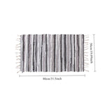 tapis boho moderne rayures horizontales noir blanc gris bleu jaune franges sol résistant