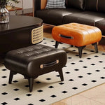 pouf cuir marron vert orange moderne vintage boutons carrés pieds noirs