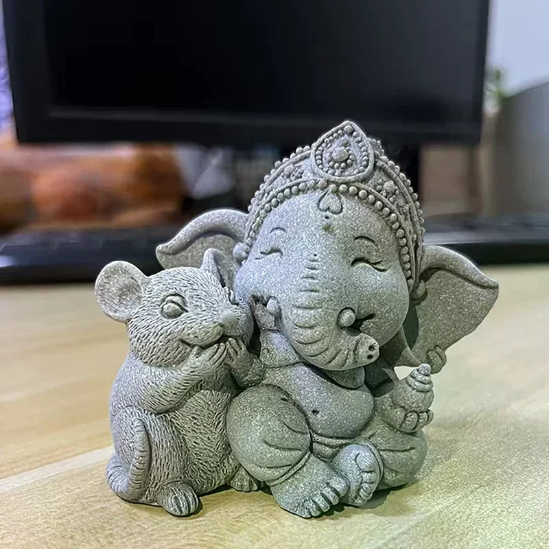 figurine éléphant gris artisanal mains jointes texture granulée décoration maison grande taille petite taille