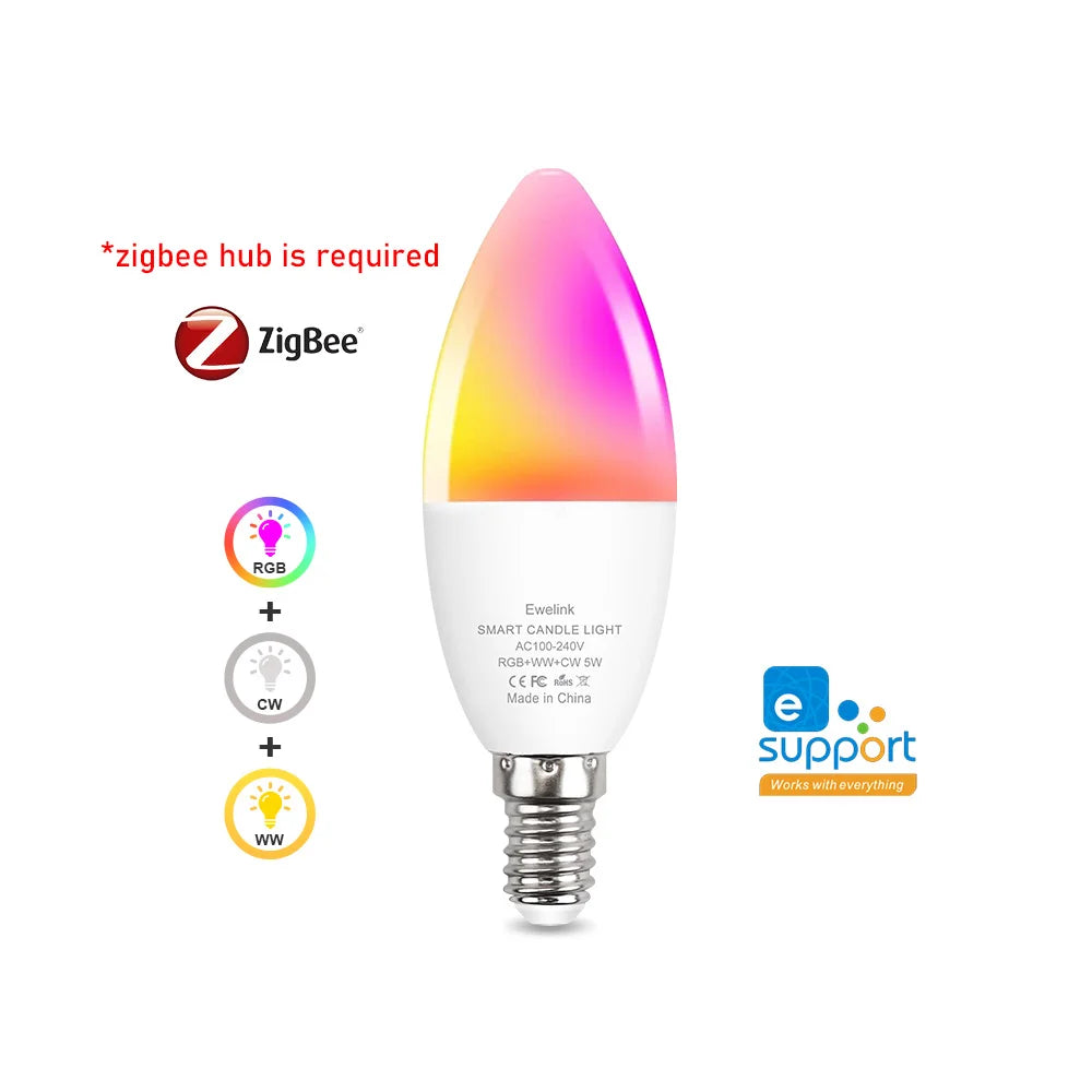 ampoule led wifi zigbee e14 blanc rose jaune multicolore forme bougie moderne smart
