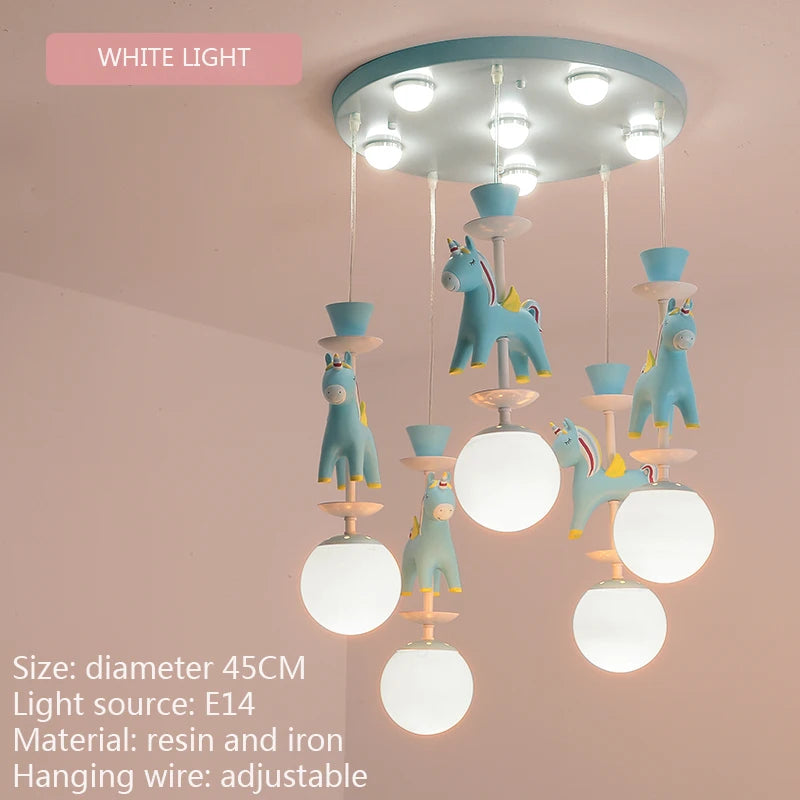 suspension lumineuse verre résine chevaux arc ciel moderne bleu rose enfant blanc contemporain