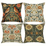 housses coussin vintage floral oiseaux tissu polyester beige vert orange jaune bleu décoratif