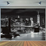 panneau mural moderne york paysage urbain nocturne clips noir blanc 100x150cm