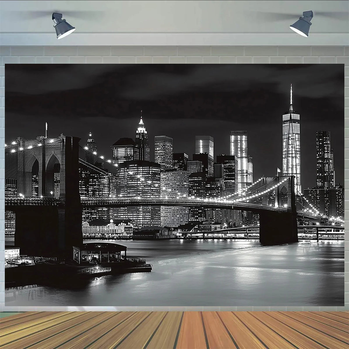 panneau mural moderne york paysage urbain nocturne clips noir blanc 100x150cm