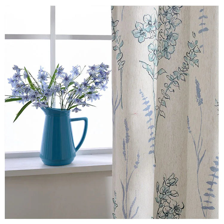 rideau fleur stylisé beige bleu clair classique 100cm 250cm 200cm 250cm 300cm 250cm 400cm
