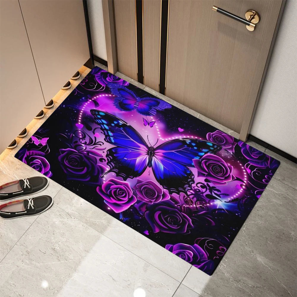 tapis moderne violet papillons résistant rides extérieur intérieur décoration maison salon entrée 30x50cm