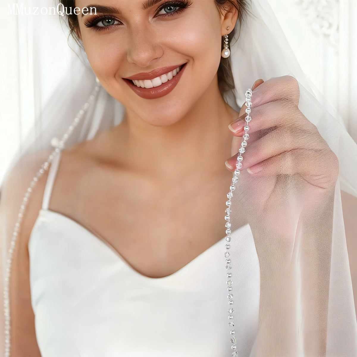 voile mariée blanc bord translucide classique fingertip simple élégant handcrafted